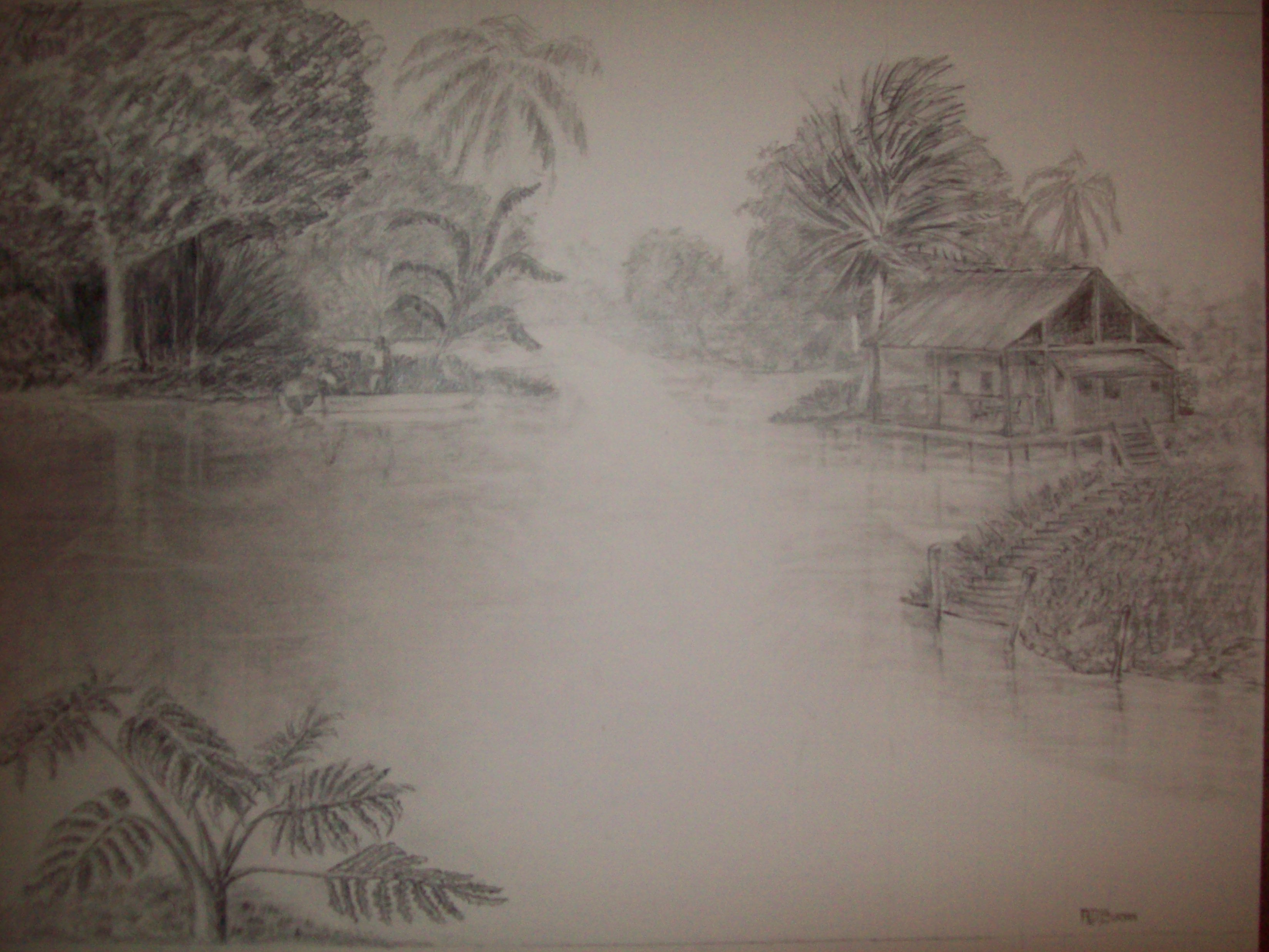 ART IT IS: How to draw a boy fishing in a village Village scene in oil  pastels foe beginners 